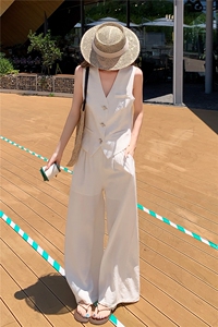 时尚洋所马甲套装女夏季新款职场风V领西装马夹外套阔腿裤两件套图片