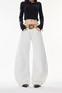 美式复古弯刀牛仔裤男女cleanfit宽松明辑线阔腿长裤YD9057-P60图片
