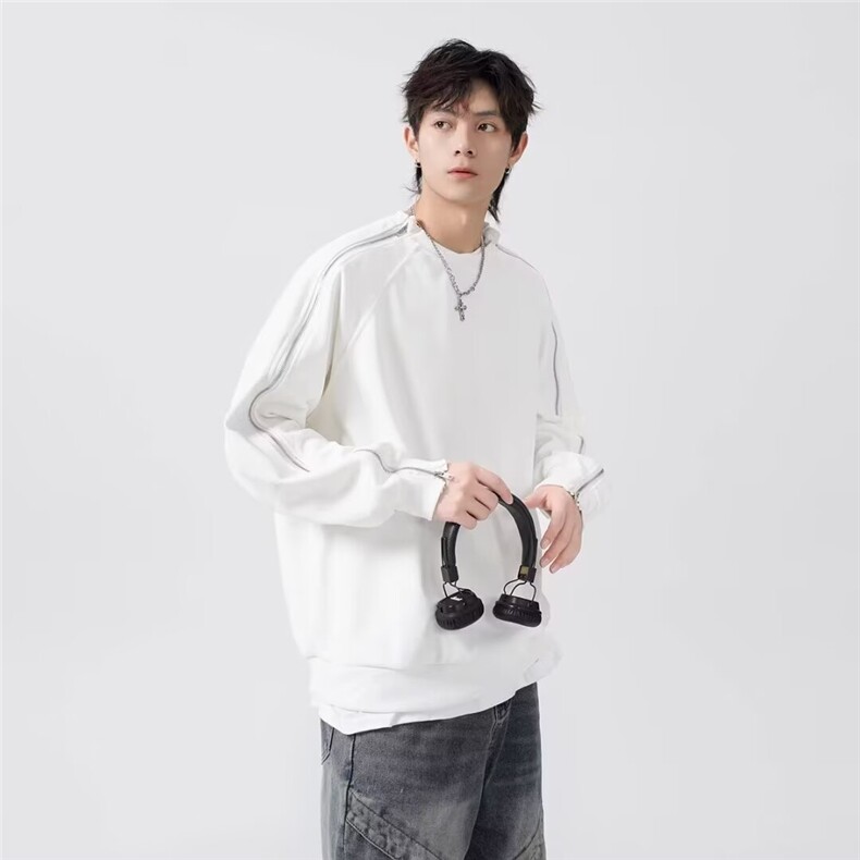 1506/QW3580/P45铆钉重磅明线卫衣男春季设计感痞帅宽松大码上衣,男装卫衣,星座1506