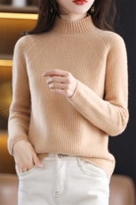 秋冬新款加厚半高领100%羊毛衫女套头毛衣宽松显瘦针织羊绒打底衫，女装羊毛衫，秋双羊绒