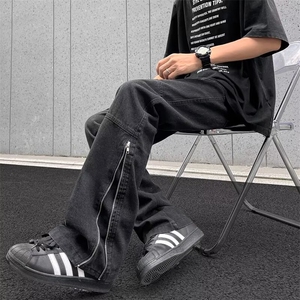 美式高街牛仔裤男士韩版潮流裤脚拉链2024秋季ins长裤RK1857-P49图片