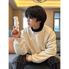 金属侧拉链头拼接套头卫衣男春秋冬款圆领纯色宽松休闲百搭卫衣，男装卫衣，星座601-1