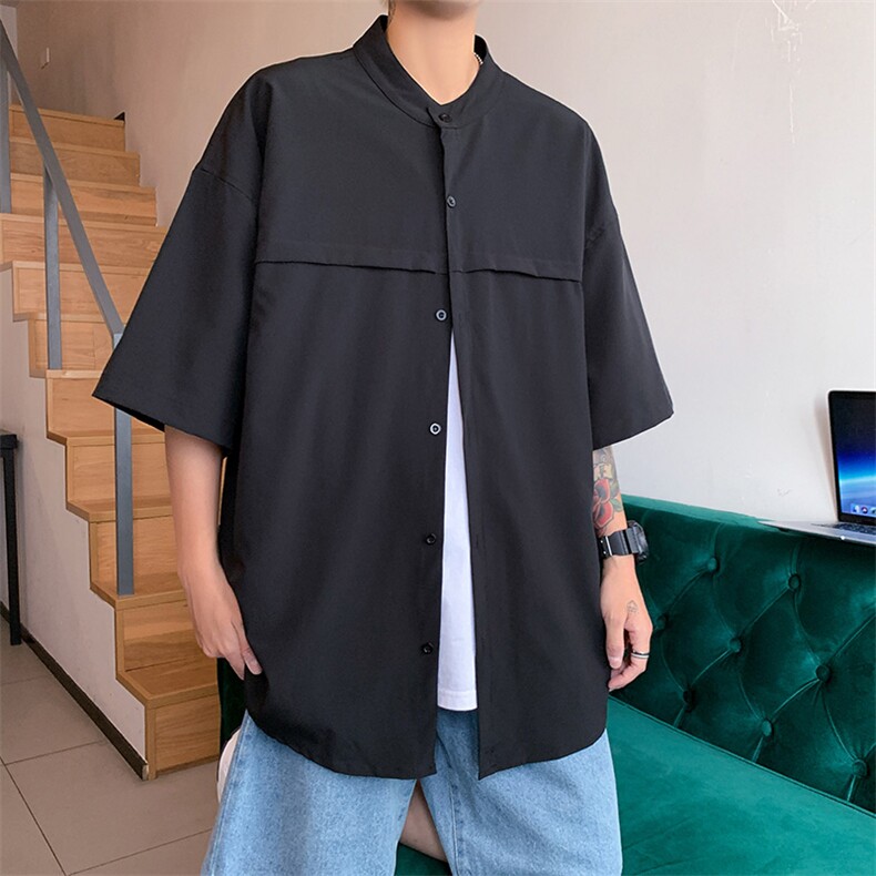 C3063/P35夏季新款男士短袖衬衣宽松冰丝垂感衬衫男大码潮流上衣,男装衬衫,电商A141