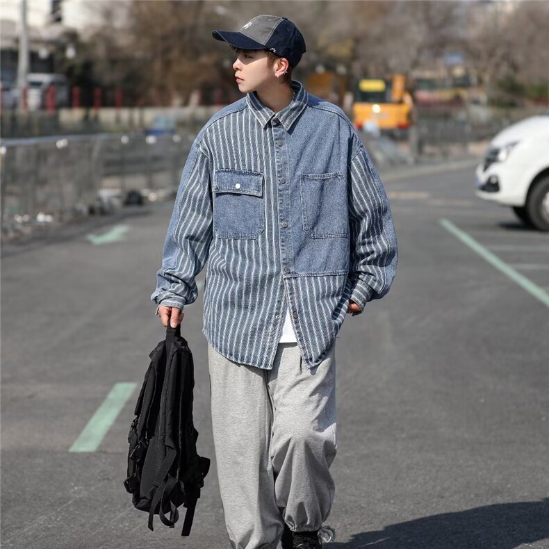 盐系炸街条纹外套男2024春秋高级夹克图片