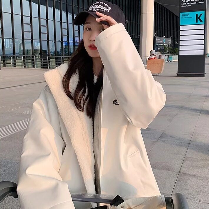 美式流行两面穿时尚双拼羊羔毛秋冬季韩版男女情侣棉服外套百搭潮,男装棉衣,星座516A