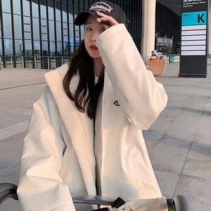 美式流行两面穿时尚双拼羊羔毛秋冬季韩版男女情侣棉服外套百搭潮图片