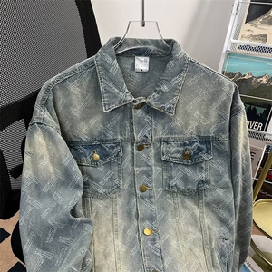 得物二开 做旧美式扎染牛仔外套宽松休闲水洗夹克上衣JK1284-P68图片