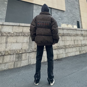 1506/QM803020/P96复古美式街头嘻哈PU皮加厚棉服男女宽松棉衣图片