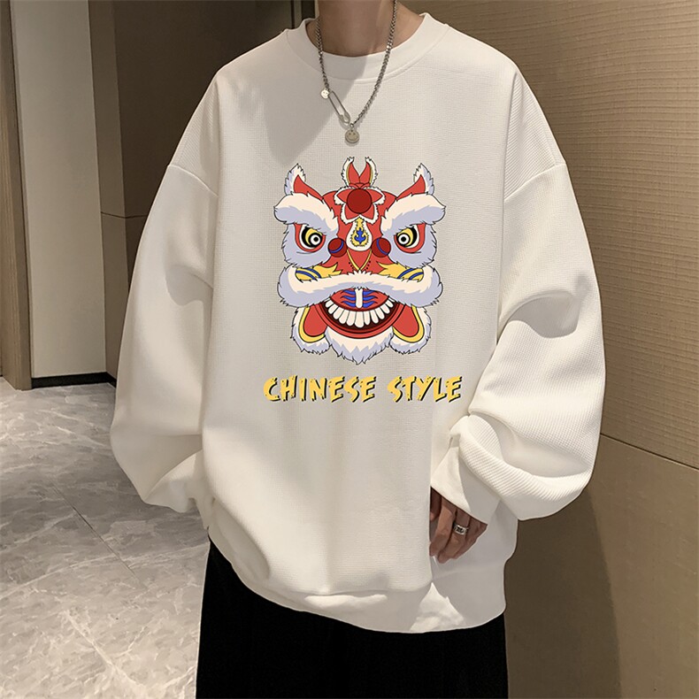 华夫格卫衣圆领卫衣男大码长袖t恤男外套HW76185-P30加绒款-P40,男装卫衣,电商A040