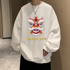 华夫格卫衣圆领卫衣男大码长袖t恤男外套HW76185-P30加绒款-P40，男装卫衣，电商A040