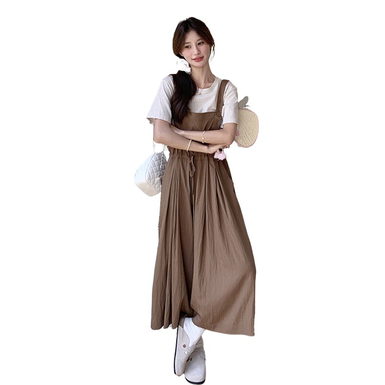时尚套装女夏季休闲洋气减龄显瘦短袖T恤背带阔腿裤两件套,女装套装/套裙,2C166