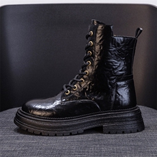 马丁靴女2024年秋冬季新款厚底增高加绒保暖百搭真皮英伦风，女鞋马丁靴，电商A223