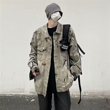 美式高街复古做旧扎染牛仔夹克男嘻哈情侣休闲外套宽松JK824-p68图片