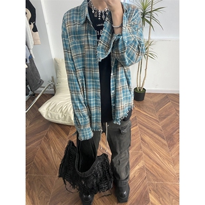 B221 ！美式ins高街暗黑小众毛边格子衬衫 SY2320-P65控88图片