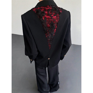 现货 25秋冬礼服立体玫瑰花丝绒宝石绑带西装外套xz141-p168图片