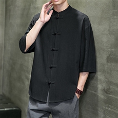 2023风男装盘扣唐装汉服五分袖短袖衬衫衬衣A203A-C11，男装T恤，星座815-1（原A203A）