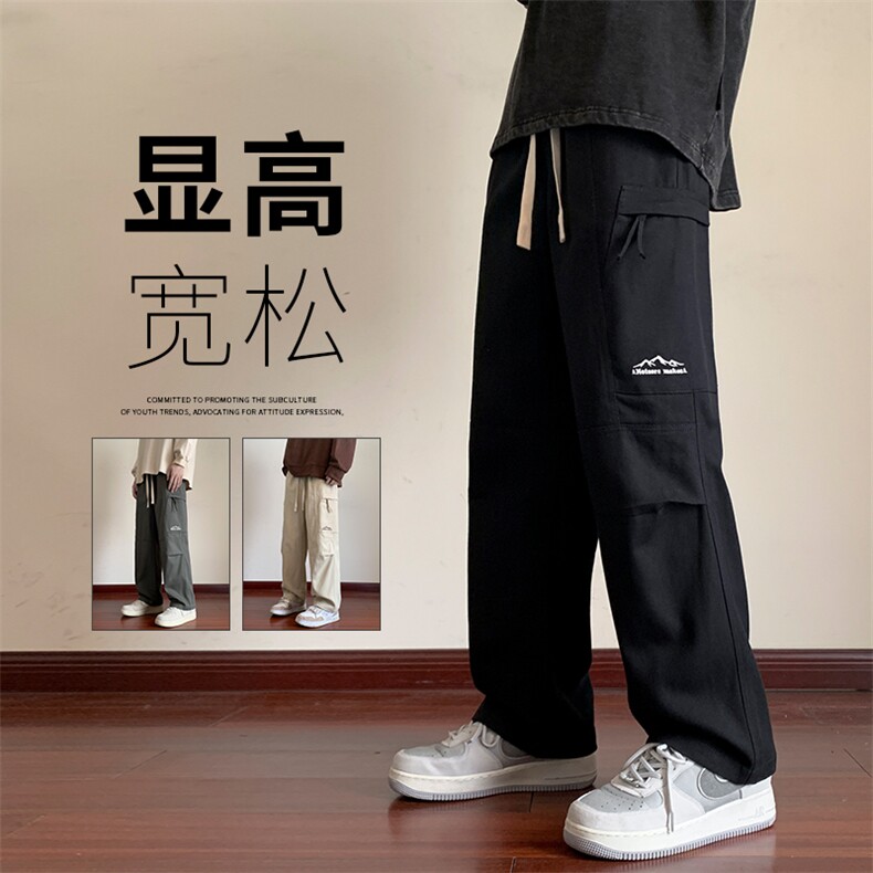 工装裤子男士秋季直筒宽松阔腿长裤潮牌美式运动休闲裤K0353-P60图片