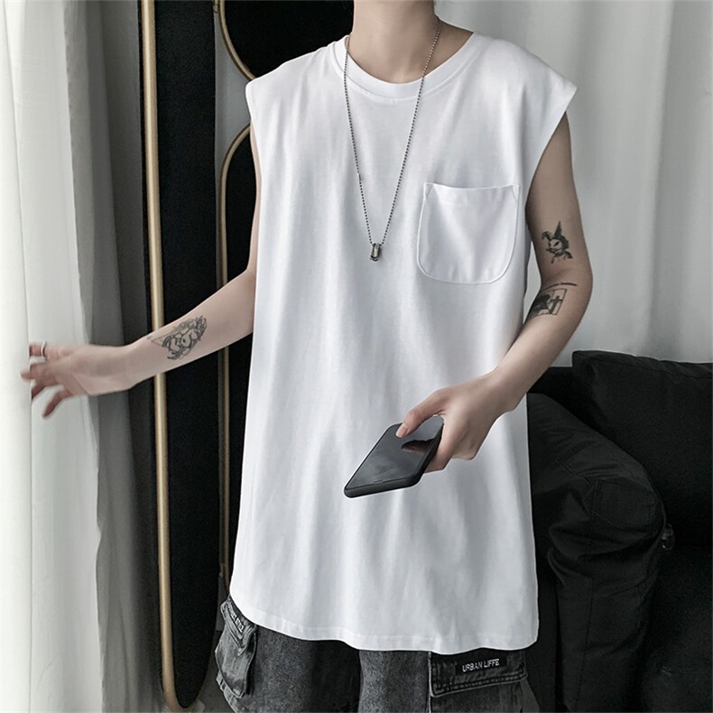 ins口袋纯色背心2021无袖坎肩潮帅气T恤夏百搭宽松港风T551-P20,男装T恤,星座512-2