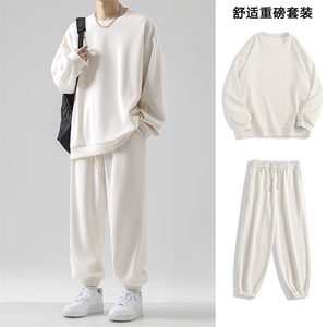 美式潮流百搭条绒纯色圆领卫衣搭配束脚休闲裤-TZ830特批92图片