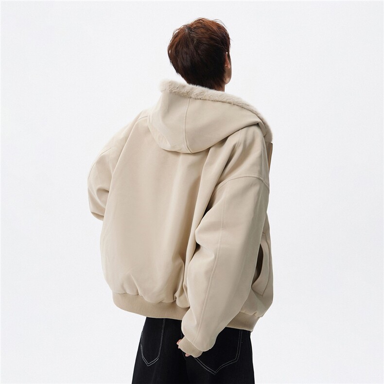 美式复古PU皮座山雕加绒棉服连帽夹克男女生冬季重磅宽松休闲外套,男装夹克,星座715-4