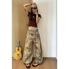 1506-1/NL66531/P49美式复古做旧涂鸦弯刀牛仔裤男女2025秋冬新款，男装牛仔裤，星座1506-1