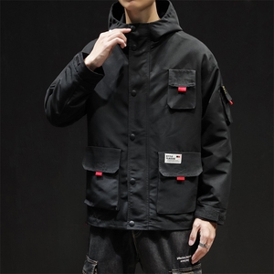 2021春季新款立体口袋工装夹克连帽外套大码钱塘6025-jk15-p90图片