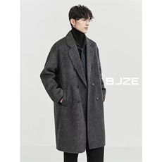 港风秋款男款中长款毛呢大衣双排扣西装领宽松外套DY8275P75，男装西服套装，星座1013-1