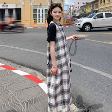 法式复古格子无袖背心连衣裙女2025春季新款时尚宽松显瘦气质长裙，女装连衣裙，2C216