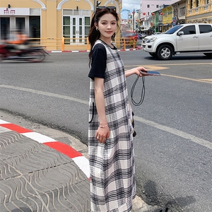 法式复古格子无袖背心连衣裙女2025春季新款时尚宽松显瘦气质长裙图片