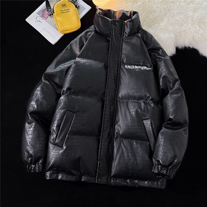 1港风鳄鱼纹手塞棉大码M-5XL夹克PU皮棉服外套男8507P120控158图片