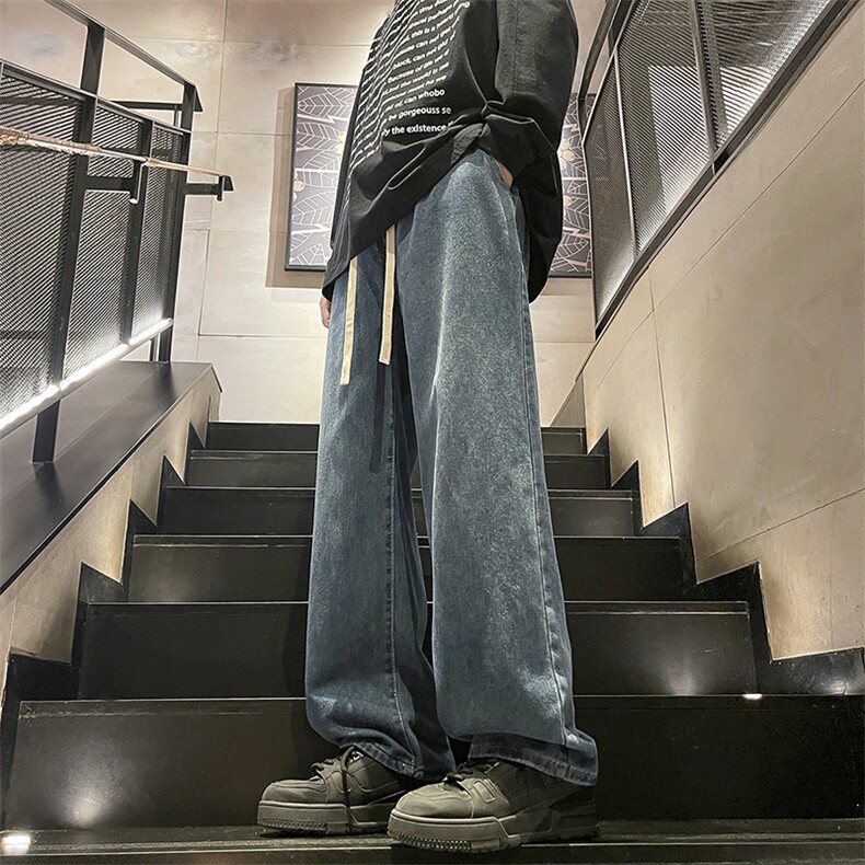 秋季新款港风美式日系复古水洗重磅抽绳休闲牛仔裤男ZK3747-P48,男装牛仔裤,星座313A(原308A-2)