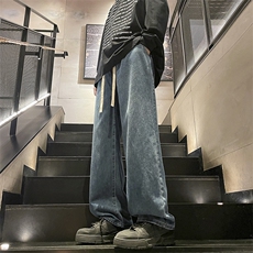 秋季新款港风美式日系复古水洗重磅抽绳休闲牛仔裤男ZK3747-P48，男装牛仔裤，星座313A(原308A-2)