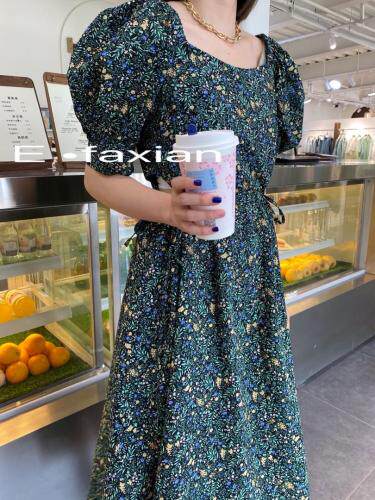 方领腰侧镂空连衣裙，女装连衣裙，E.FAXIAN伊发现