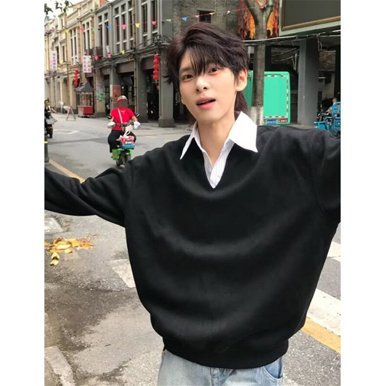 潮流气质ins慵懒文艺时尚流行原宿新款百搭长袖POLO简约W3802,男装Polo衫,星座1116A（原606A-3）
