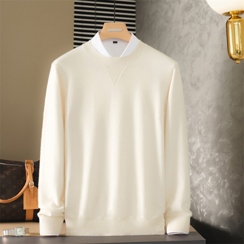 2025年秋季新款白搭男士纯色长袖羊戎衫，男装羊绒套衫，麦纱纱羊绒