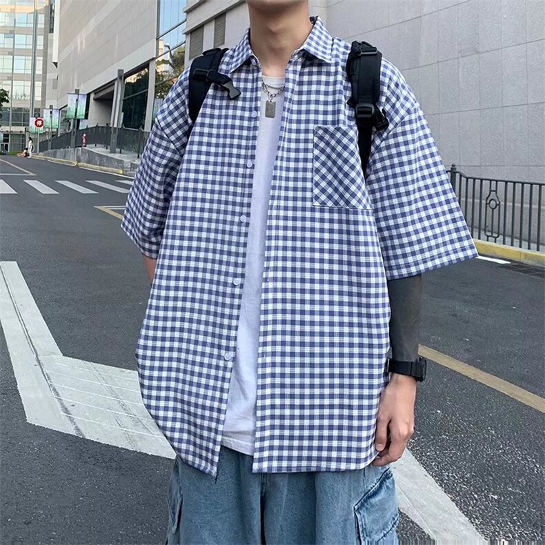 夏季短袖衬衫潮流帅气休闲衬衫格子衬衫C80P33,男装衬衫,星座1116-2