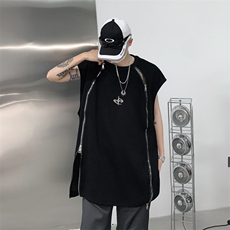 2024新款拉链潮坎肩无袖t恤美式hiphop背心体恤现货T1764-P34，男装T恤，星座512-4