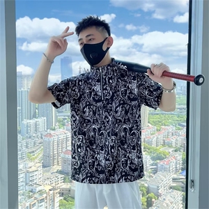 半高领男士短袖t恤痞帅高级感夏季帅气半拉链半袖polo衫T235