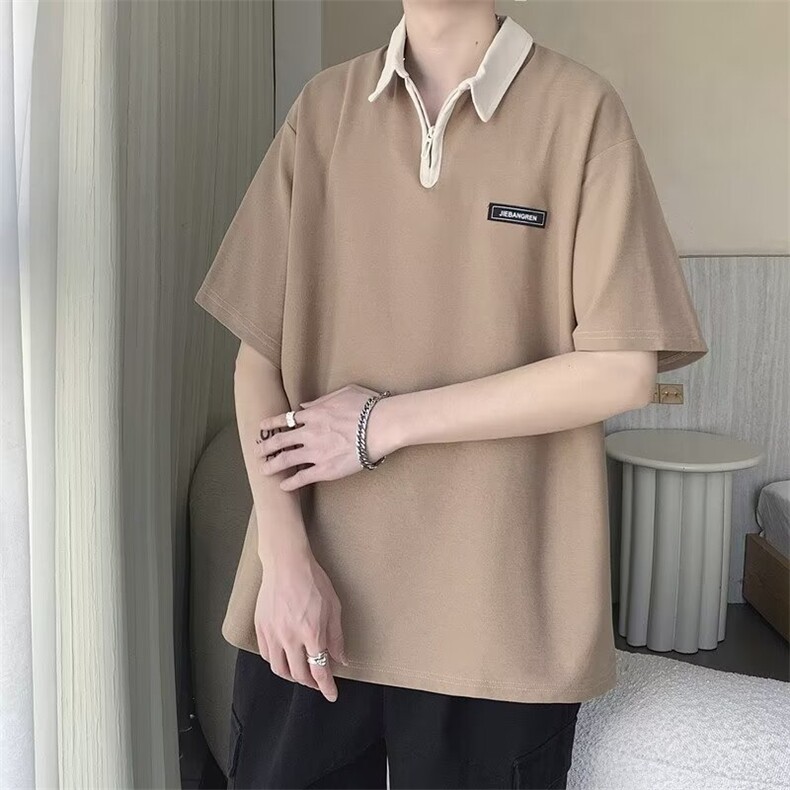 C309-P312024新款小众设计感宽松T恤夏季半拉链Polo衫短袖男现货，男装Polo衫，星座512-6