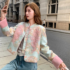 现货！2706A新中式蕾丝拼接短款提花羽绒外套女，女装羽绒服，衣秀之家