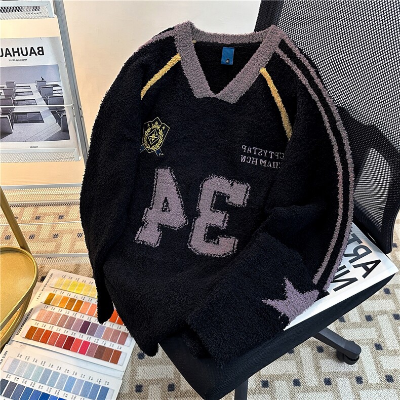 美式机车风v领毛衣女秋冬复古毛衣MY9228P60,男装针织衫/毛衣,星座1116-2
