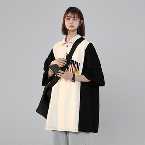 2025夏季新款设计感拼接字母印花男士短袖polo衫T恤T975/P45控58,复古时尚博主穿搭图片
