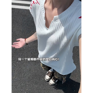 XZ809A/SSS03/特P24/控48 美式V领坎肩万针绣花背心T恤图片