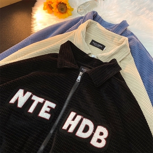 EQ100 秋装新款港风宽松字母毛巾绣玉米粒夹克棒球服外套男 P108图片