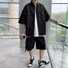 2022夏季两件套时尚嘻哈套装工装套装宽松短袖衬衫短裤W3104-P55，男装衬衫，星座512-2