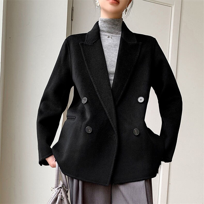 双面呢羊绒大衣女短款宽松新款羊毛呢子秋冬小个子加厚毛呢外套，女装双面呢大衣，荣图大衣