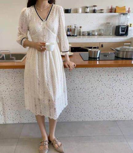 现货秋款蕾丝收腰连衣裙，女装连衣裙，晗梦轩