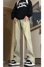 美式高街渐变水洗牛仔裤男款微喇拼接潮牌裤子复古KZ014P63加绒73，男装牛仔裤，电商B312