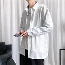 长袖衬衫男港风日系韩版潮流帅气衬衣条纹S07P34，男装衬衫，星座1116-2