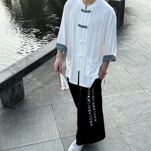 夏季复古新中式风立领复古盘扣棉麻七分袖衬衫MT2310-P65图片